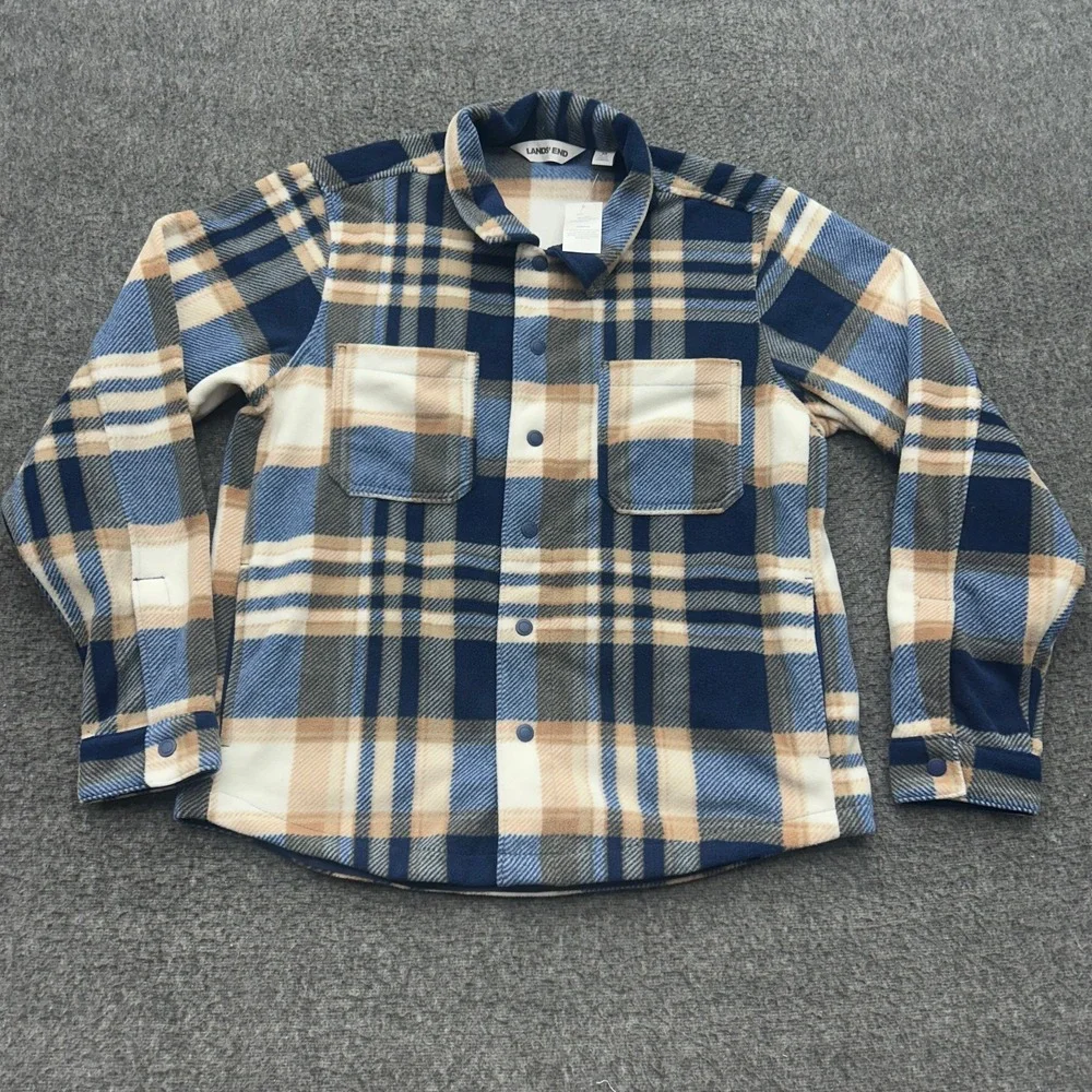 Lands End Mens Anyweather Plaid Fleece Shirt Jacket M 38-40 Shacket